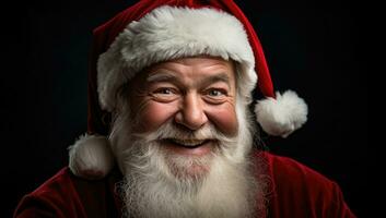 ai generiert Mann Santa Porträt Urlaub claus Dezember rot fröhlich Bart männlich Santa Weihnachten Vorabend foto