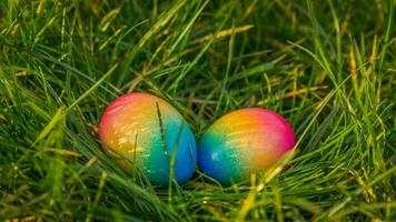 bunt Ostern Eier. beschwingt, festlich Urlaub Dekorationen symbolisieren Frühling Feier und traditionell aufwendig Designs foto