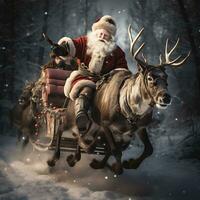 ai generiert fröhlich Weihnachten Gruß Text mit Santa claus Reiten generiert durch ai foto