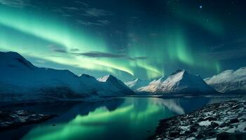 ai generiert majestätisch Berg Gipfel spiegelt sternenklar Nacht im still Arktis Landschaft generiert durch ai foto