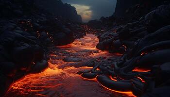 ai generiert glühend Lagerfeuer bricht aus, schmelzen Stahl im Natur feurig Inferno generiert durch ai foto