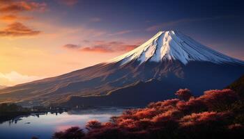 ai generiert majestätisch Berg Gipfel, schneebedeckt und still, im japanisch Herbst generiert durch ai foto