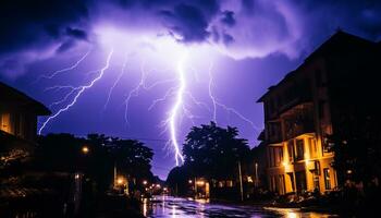 ai generiert dramatisch Himmel, dunkel Nacht, Gewitter, majestätisch Berge, nass Gras generiert durch ai foto