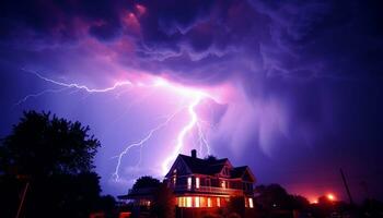 ai generiert dramatisch Himmel, dunkel Nacht, Gewitter, majestätisch Berge, nass Gras generiert durch ai foto