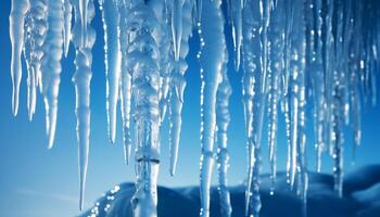 ai generiert Frische von Winter reflektiert im transparent Eis Kristall Muster generiert durch ai foto