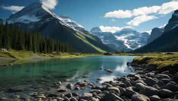 ai generiert majestätisch Berg Angebot spiegelt im still Wasser, präsentieren natürlich Schönheit generiert durch ai foto