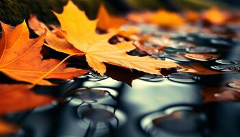 ai generiert Herbst Blatt auf alt hölzern Tisch, Natur rustikal Dekoration generiert durch ai foto