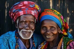 bunt Porträt von alt afrikanisch Paar, ai generiert foto