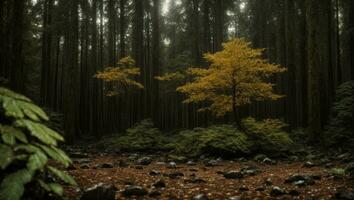 ai generiert majestätisch neblig Ausruhen Lust regnerisch Wald mit ein leicht Nebel foto