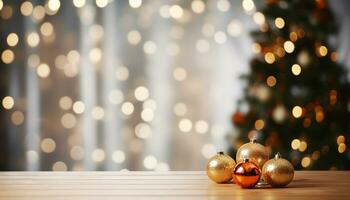 ai generiert Winter Feier glänzend Weihnachten Ornament dekoriert schneebedeckt Tanne Baum generiert durch ai foto