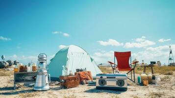 ai generiert Camping Ausrüstungen und Zubehör foto