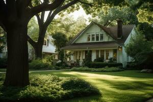 ai generiert vorbereiten Zuhause zu verkaufen. Land Art Haus. Vorderseite Sicht. echt Anwesen. Luxus Haus foto