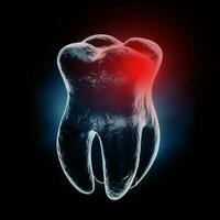 medizinisch genau Schmerz Zahn Röntgen Aussicht mit rot Zone von Schmerz. 3d Rendern foto