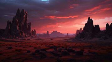 ai generiert ein Wüste Landschaft mit ein Sonnenuntergang foto