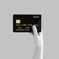 schwarz Plastik golden Anerkennung Karte mit Chip im Weiß abstrakt Hand. 3d Rendern foto