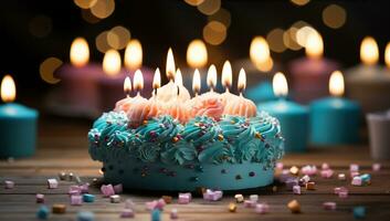 ai generiert Geburtstag Kuchen mit bunt Kerzen. erstellt mit generativ ai foto