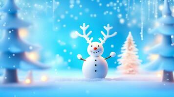 ai generiert komisch Schneemann auf Weihnachten Urlaub Winter Hintergrund fröhlich Weihnachten und glücklich Ferien wünscht sich, Banner Hintergrund foto