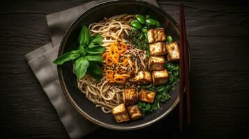 ai generiert lecker Tofu Soba Nudeln von Asien foto