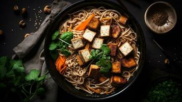 ai generiert lecker Tofu Soba Nudeln von Asien foto