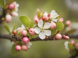 ai generiert Nahansicht von ein Blühen Frühling Baum. foto