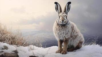 ai generiert Schneeschuh Hase natura Tier Hintergrund Hintergrund foto