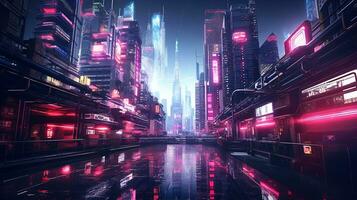 ai generiert generativ ai, futuristisch japanisch Stadt im Cyberpunk Stil, Metaverse asiatisch Stadt, retro Futurismus foto