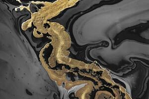 Flüssigkeit Kunst. metallisch Gold und grau abstrakt Wellen. Marmor bewirken Hintergrund oder Textur foto