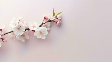 ai generiert Sakura Blumen isoliert auf das minimalistisch Hintergrund mit Kopieren Raum foto