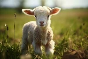 ai generiert süß wenig Baby Ziege im das Feld ai generiert foto