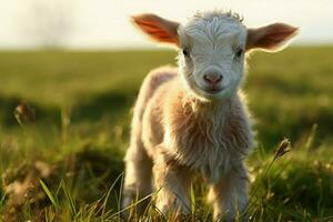 ai generiert süß wenig Baby Ziege im das Feld ai generiert foto