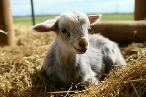 ai generiert süß wenig Baby Ziege im das Feld ai generiert foto