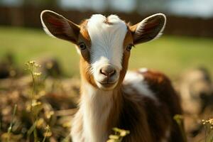 ai generiert süß wenig Baby Ziege im das Feld ai generiert foto