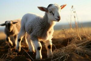 ai generiert süß wenig Baby Ziege im das Feld ai generiert foto