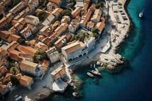 ai generiert Antenne Aussicht von Dubrovnik alt Stadt, Dorf im Kroatien, Europa, Antenne Aussicht von das alt Stadt, Ferien und Abenteuer, Stadt, Dorf und Meer, ai generiert foto