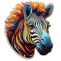 ai generiert diese faszinierend Digital Kunst zeigt ein mystisch Zebra Kopf mit bunt Pelz und glühend Augen entstehenden von das Dunkelheit. das Zebra Ausdruck ist einer von uralt Weisheit foto