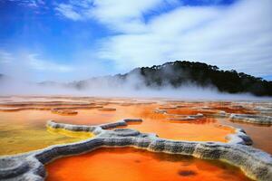 ai generiert Wai-o-Tapu, Rotorua, Neu Neuseeland, Wasser Sieden im Champagner Schwimmbad - - Wai-o-Tapu, Neu Neuseeland, ai generiert foto