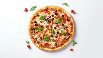 ai generiert köstlich Pizza isoliert auf das minimalistisch Hintergrund foto