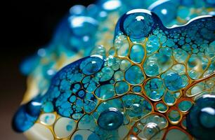 ai generiert zukunftsorientiert farbig Szene mit ein Glas Molekül Darstellung. anmutig abstrakt Hintergrund mit molekular Formationen. foto