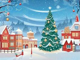 ai generiert Winter Stadt, Dorf Hintergrund Landschaft Illustration foto