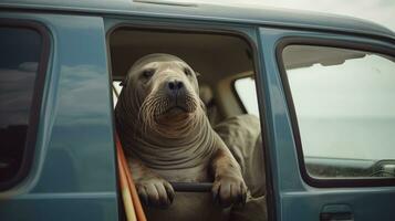 ai generiert Hund Marine suchen jung Blau wild draußen Säugetier Ozean Natur Meer Reise Wasser komisch foto