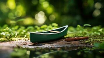 ai generiert draussen Hintergrund Kanu Meer schön Wasser Paddel Ferien Reise Holz Sommer- Boote foto