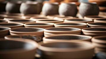 ai generiert Kunst Hintergrund Keramik Topf traditionell Steingut Muster Keramik braun Objekt Markt foto