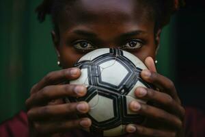 ai generiert Stadion Frauen Sport Ball aktiv Gras Feld Mannschaft sportlich draußen Spiel Fußball foto