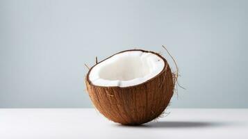 ai generiert Hälfte Kokosnuss Nuss gesund organisch Hintergrund tropisch exotisch Zutat Schnitt Natur Schale foto
