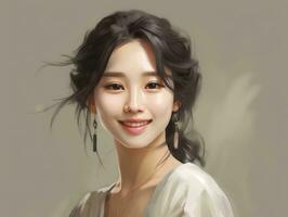 ai generiert Porträt Gesicht Modell- Mode Haar Natur Dame bilden attraktiv jung ziemlich Chinesisch foto