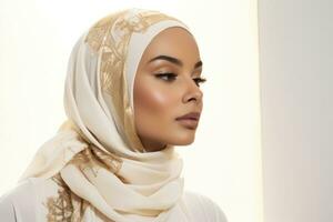 ai generiert Gesicht Dame Erwachsene Mode arabisch Frauen asiatisch Schal jung attraktiv Muslim ziemlich Islam foto