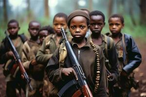 ai generiert Schule schwarz Dorf Afrika Mädchen Porträt Gesicht afrikanisch Uniform Kultur jung Jungs Gruppe foto