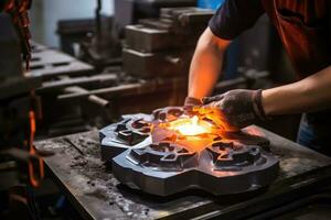 ai generiert Arbeiten Männer Besetzung Arbeiter Fabrik industriell Schmied Handwerker Werkstatt Metall foto