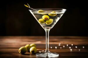 ai generiert Feier Bar transparent Martini kalt Glas Flüssigkeit Alkohol cool Party Grün foto
