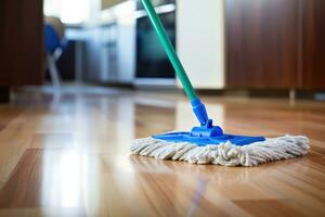 ai generiert Reinigung Bodenbelag Haus Hausarbeit schmutzig Nahansicht Hygiene Staub Besen Arbeit Reiniger Bedienung foto